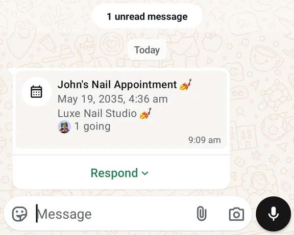 WhatsApp event message with RSVP
